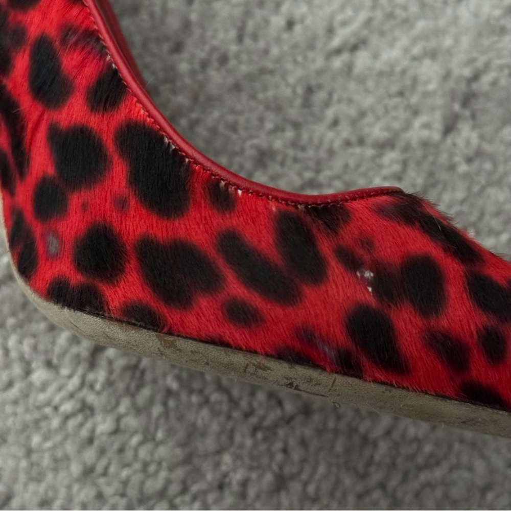 J.Crew Leather Calf Hair Roxie Red Leopard Heels Size 9 Pointed Toe Italy - Picture 8 of 10